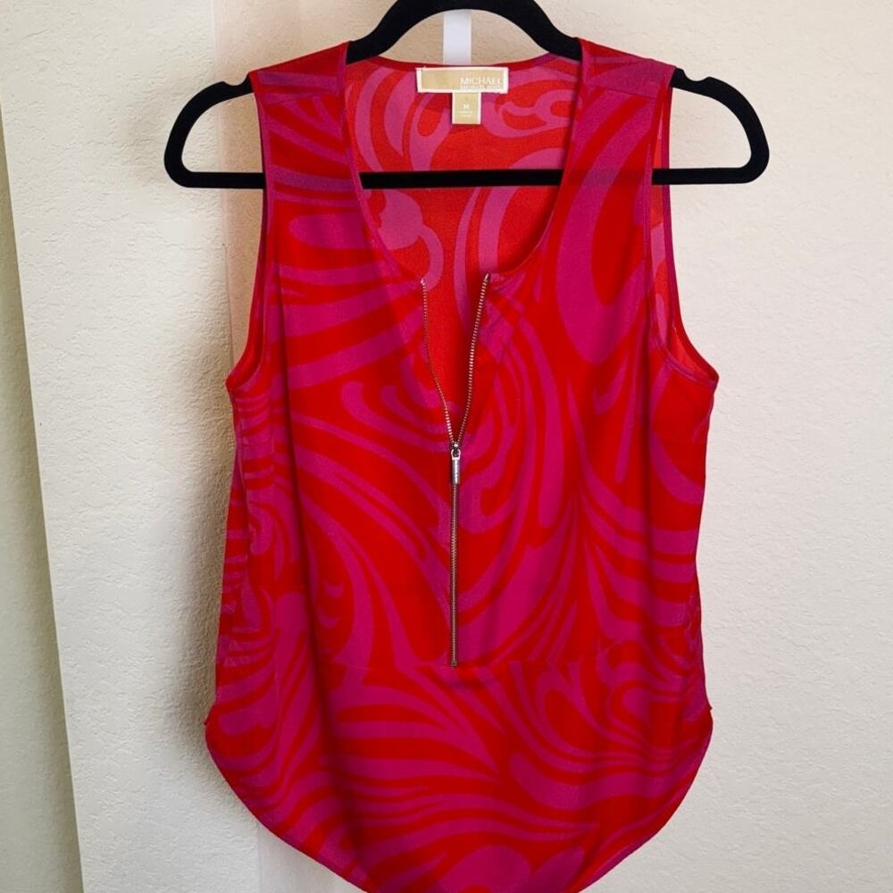 Michael Kors Womens Red Pink Sleeveless Zipper Career Blouse Tank Size Medium